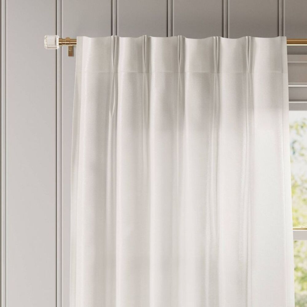 34"x95" Light Filtering Pebbled Satin Back Tab Curtain Panel - Ivory